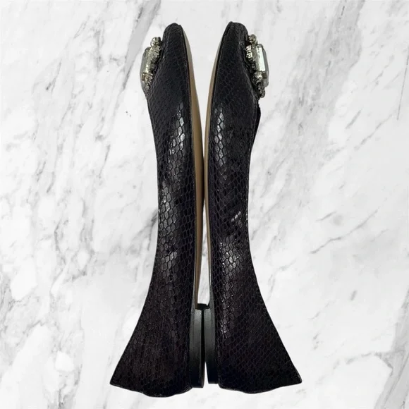 Steve Madden Kobbe Black Snakeskin Pattern & Rhinestone Ballet Flats ~ Size 7 - Picture 5 of 8